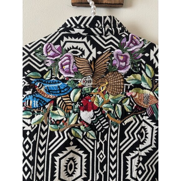 Free People New Romantics Size M Native Whisper Jacket Embroidered Bird Tribal - Picture 8 of 9